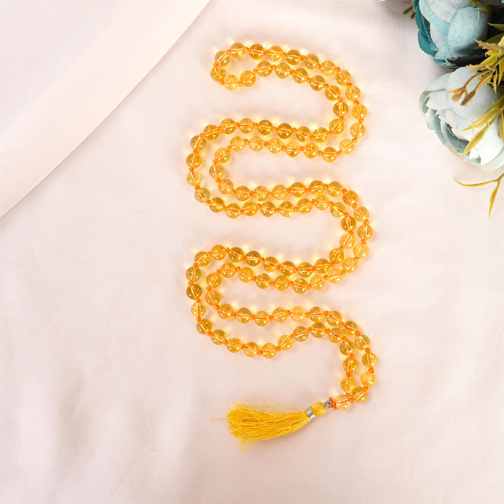 Natural Citrine Mala (108 Beads) (With Certificate)