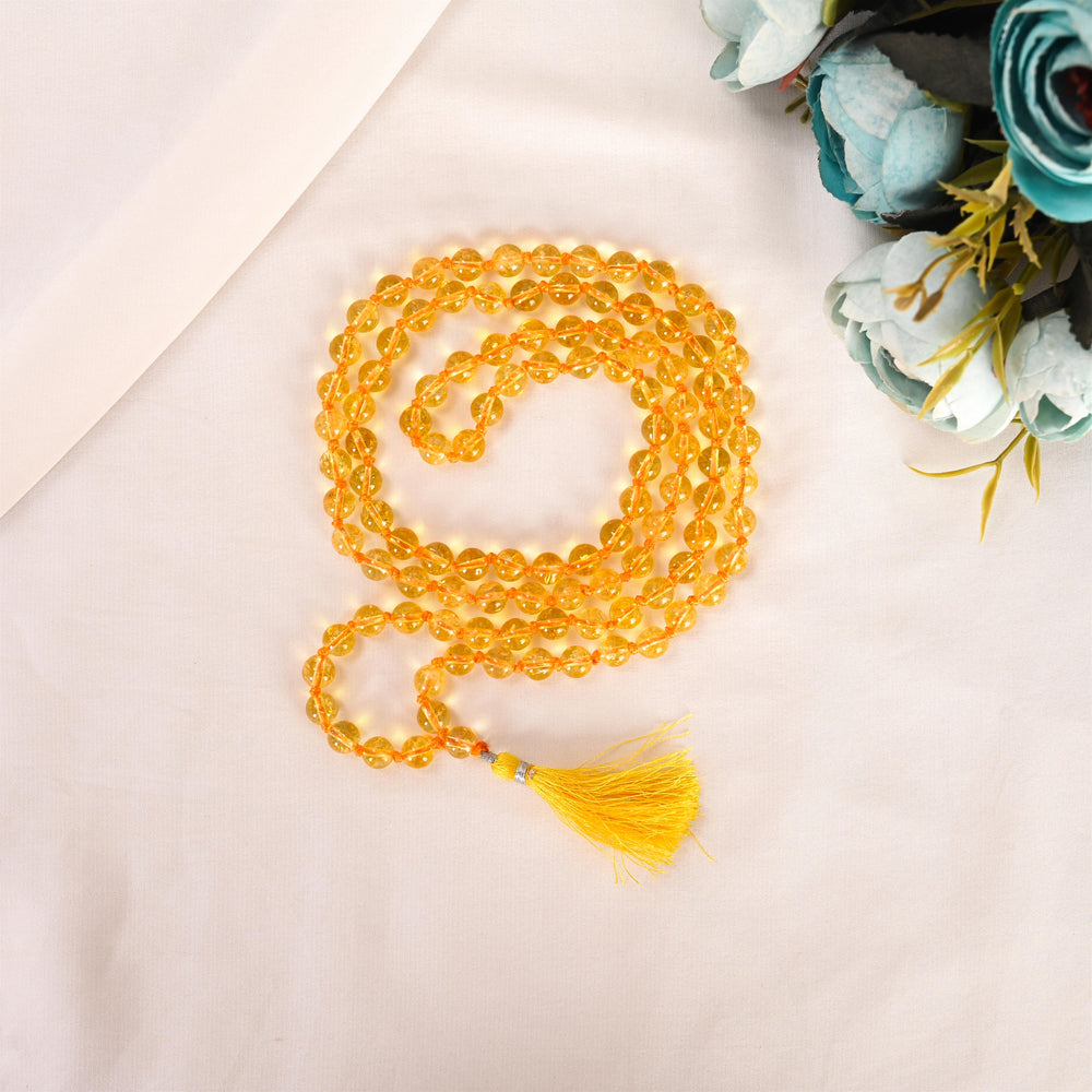 Natural Citrine Mala (108 Beads) (With Certificate)
