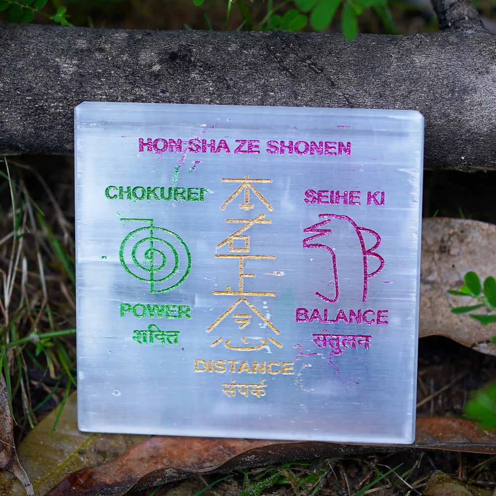 Reiki Symbol Selenite Plate - Jaipur Crystal Gems