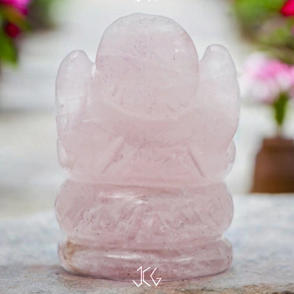 Rose Quartz Ganesha Small - Jaipur Crystal Gems