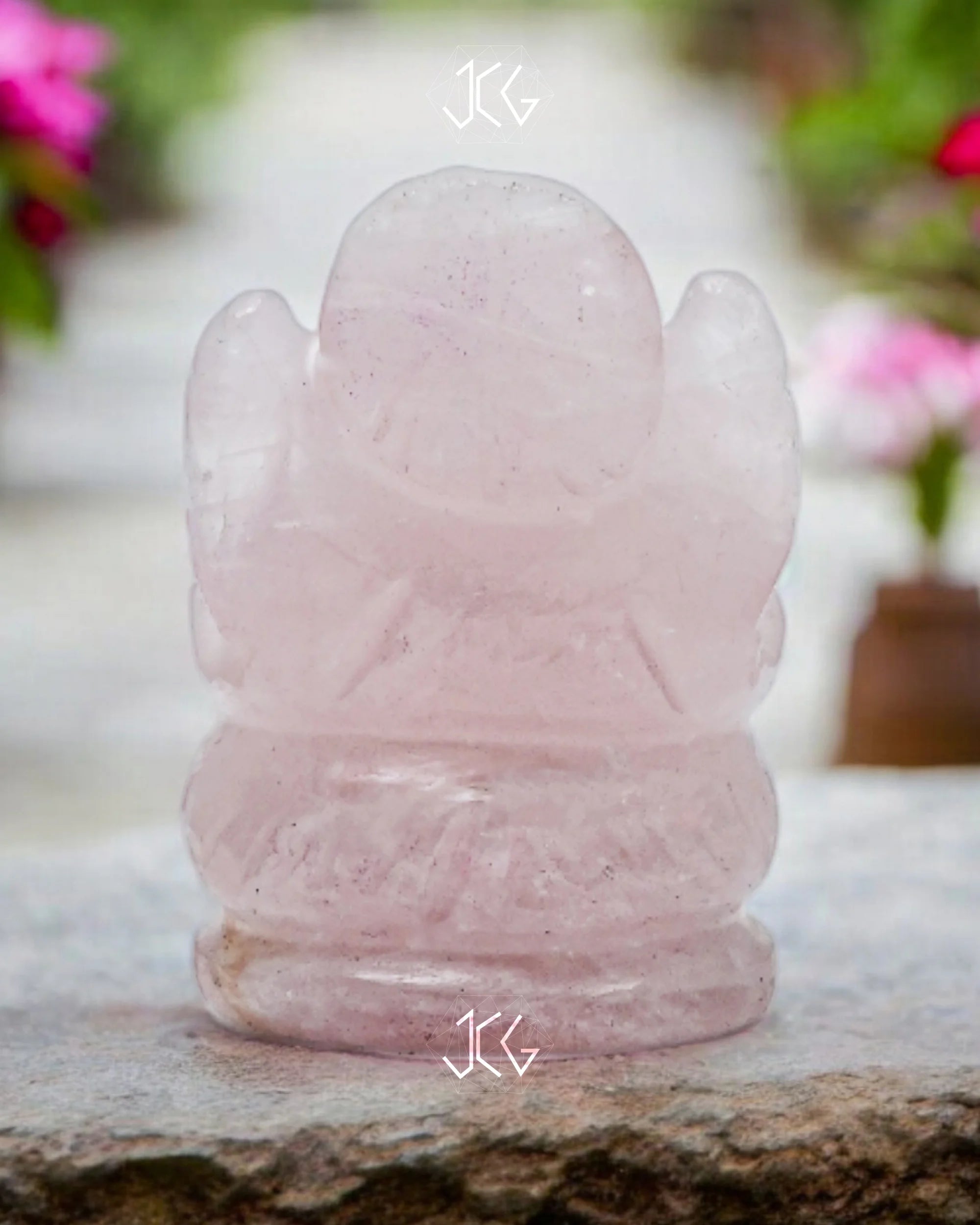 Rose Quartz Ganesha Small - Jaipur Crystal Gems