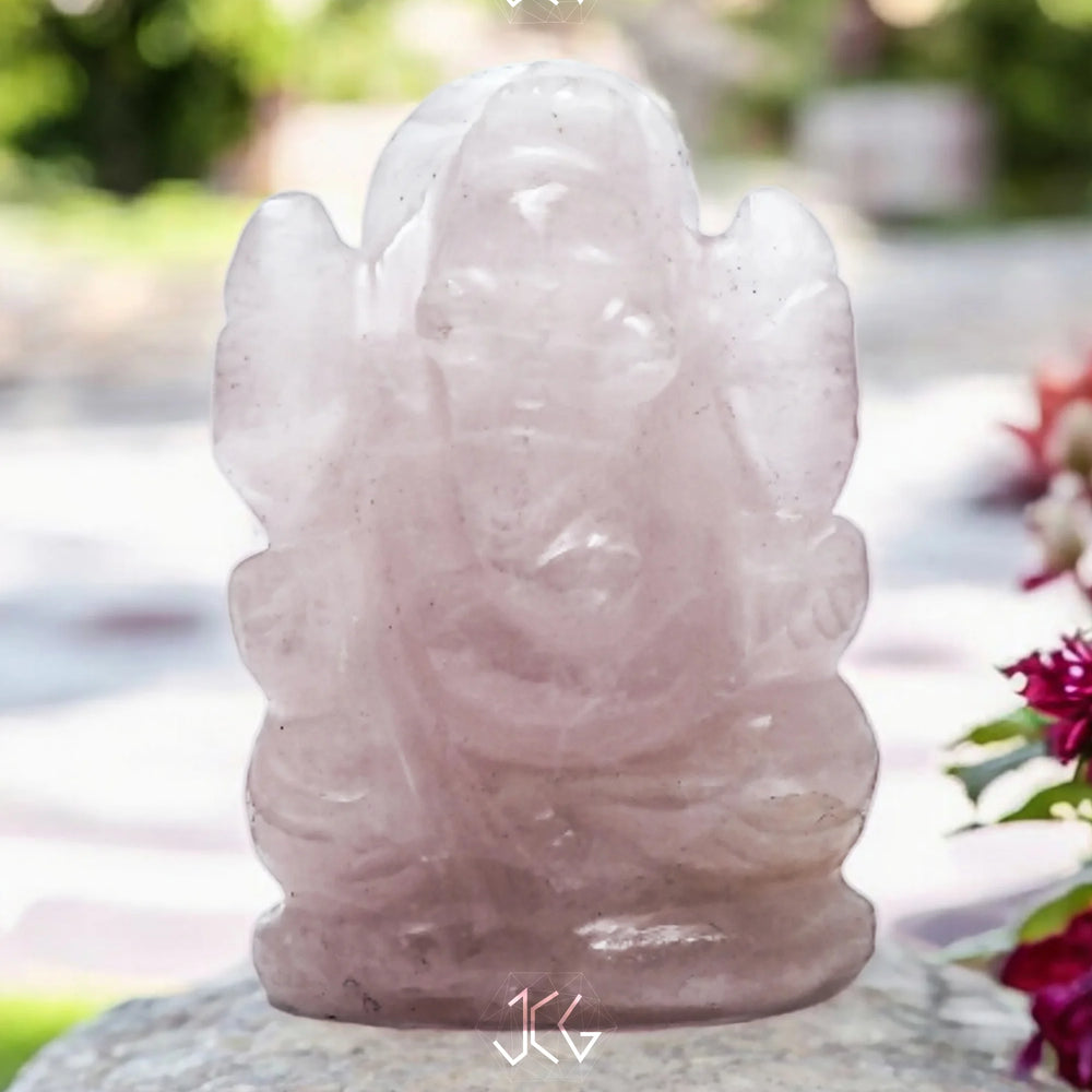Rose Quartz Ganesha Small - Jaipur Crystal Gems