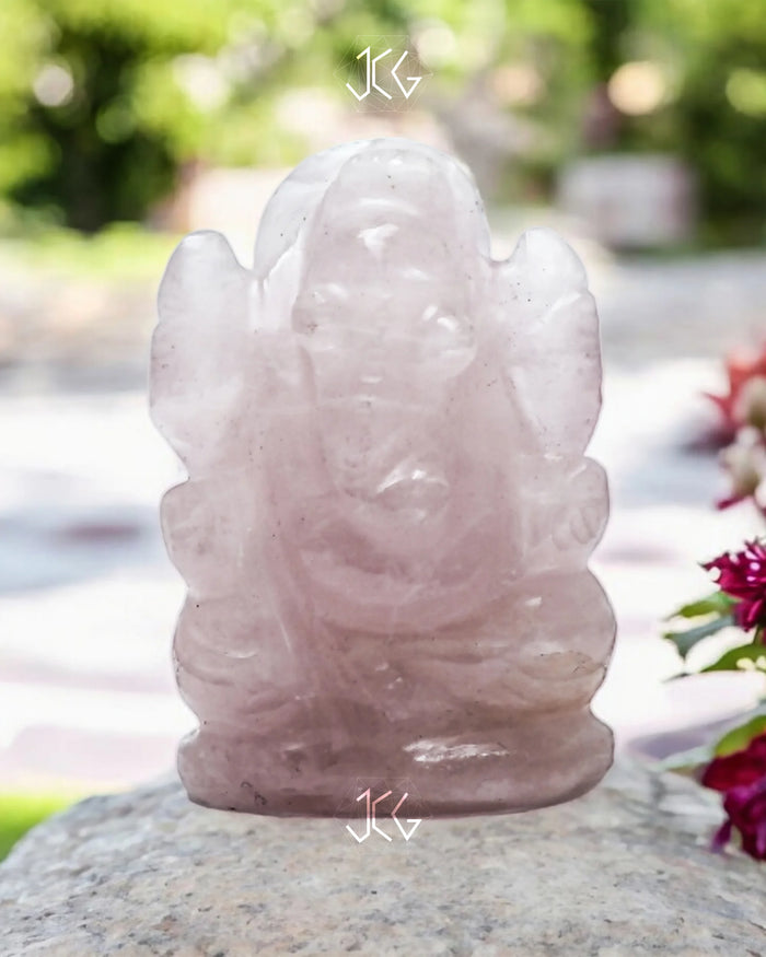 Rose Quartz Ganesha Small - Jaipur Crystal Gems