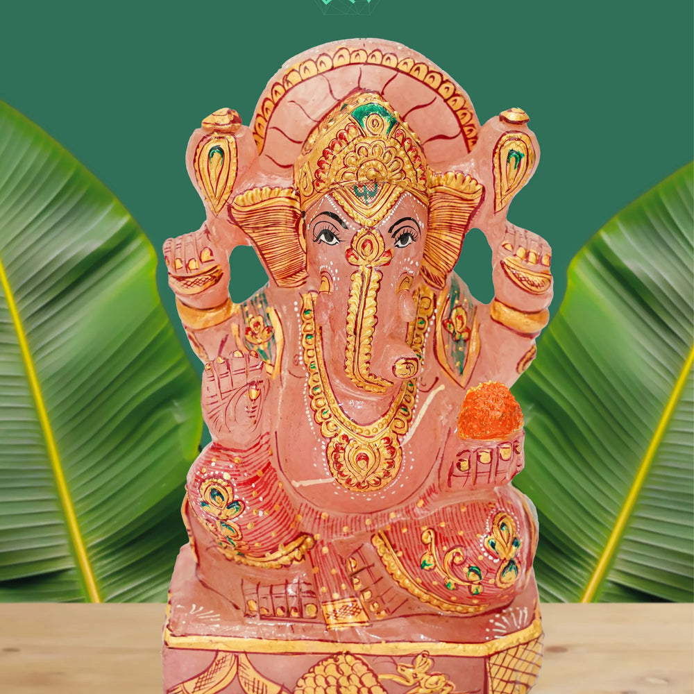 Rose Quartz Ganesha Jaipur Crystal Gems