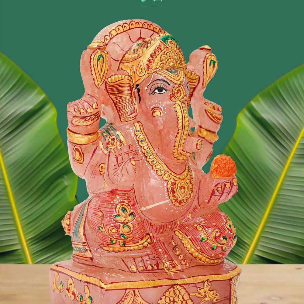 Rose Quartz Ganesha Jaipur Crystal Gems