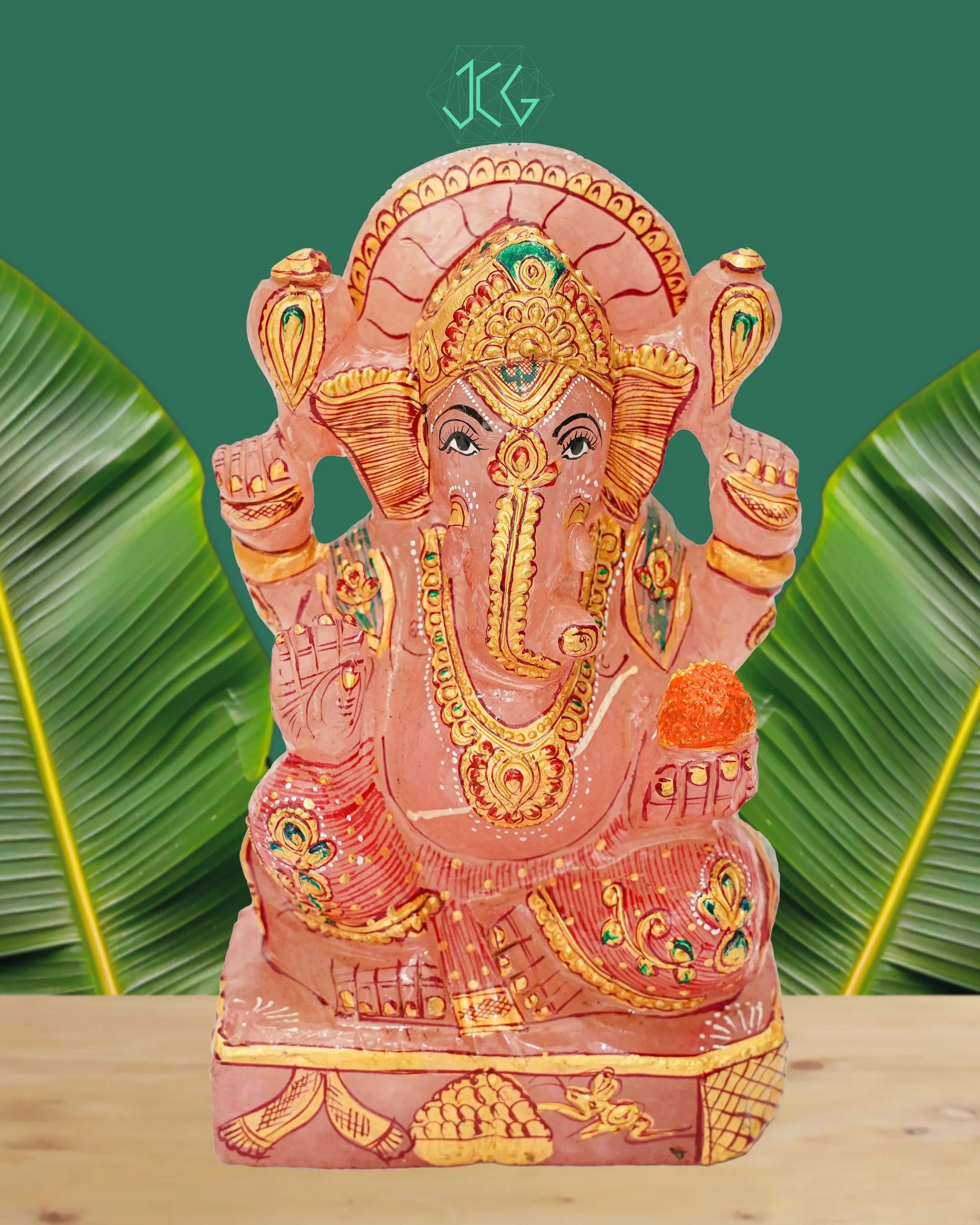 Rose Quartz Ganesha Jaipur Crystal Gems