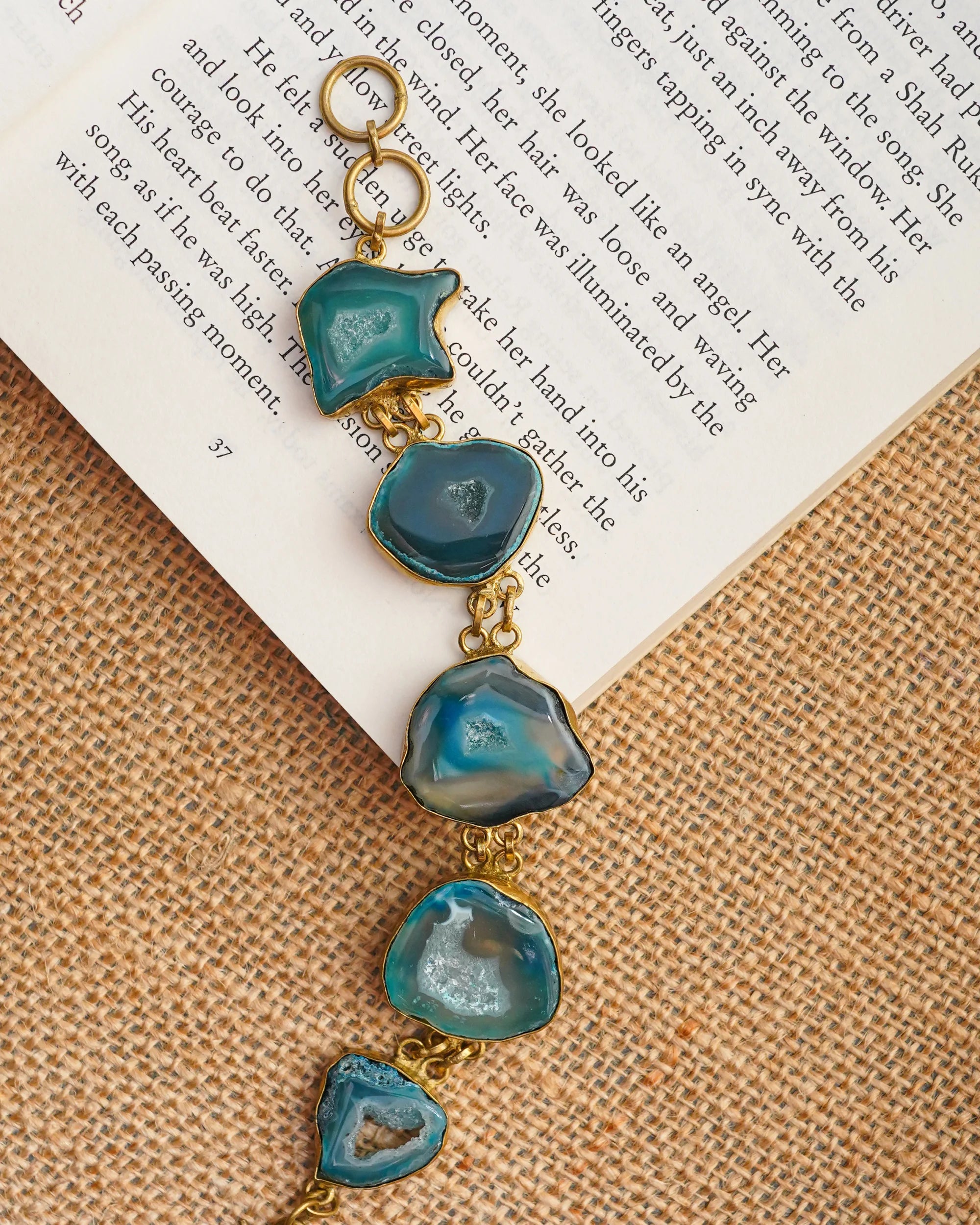 Torrance Blue Sea Ruzy Agate Stone Chain Bracelet Jaipur Crystal Gems