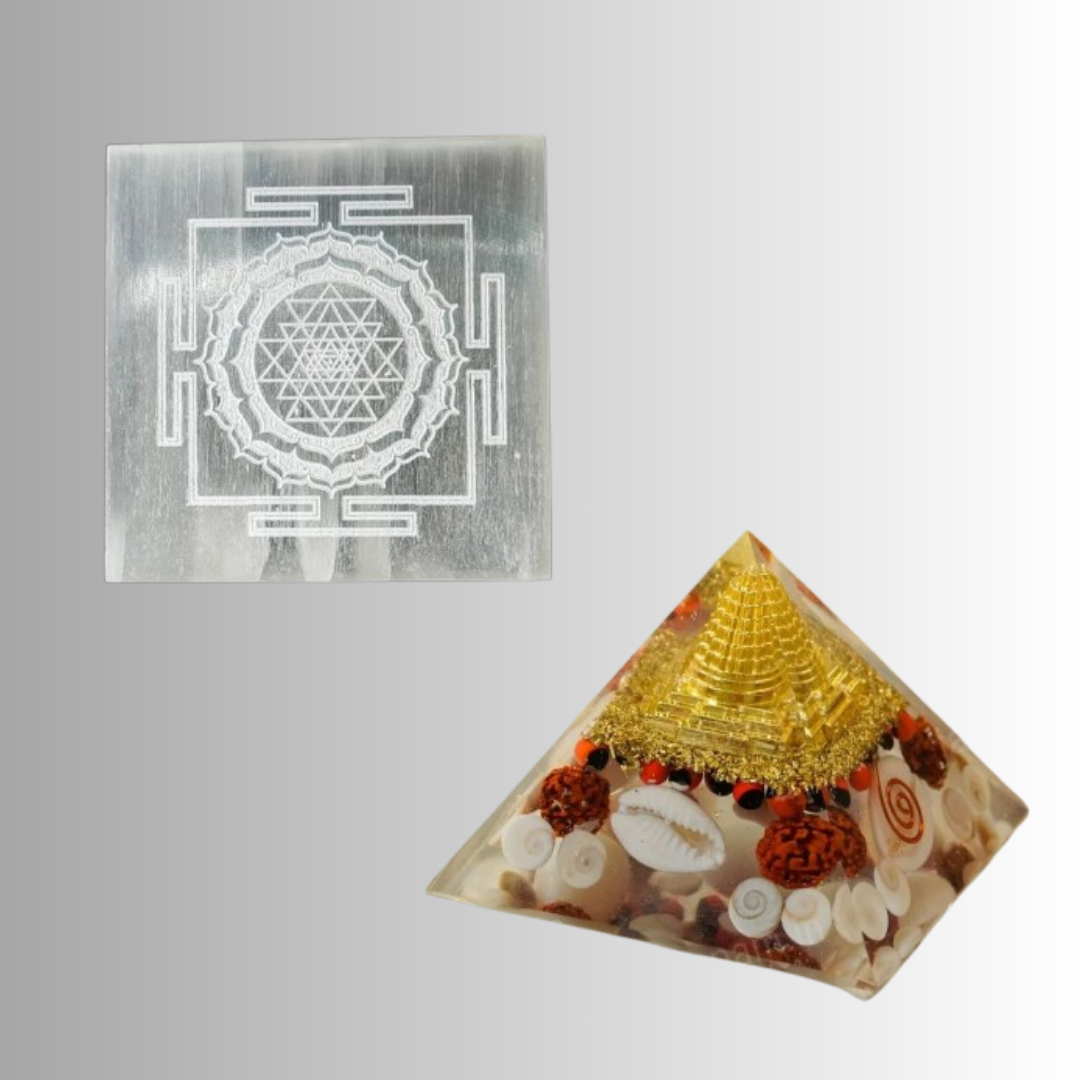 DHAN LAXMI PYRAMID AND SELENITE PLATE COMBO SET
