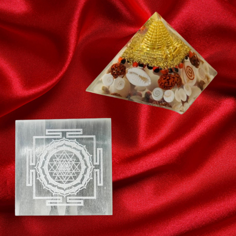DHAN LAXMI PYRAMID AND SELENITE PLATE COMBO SET