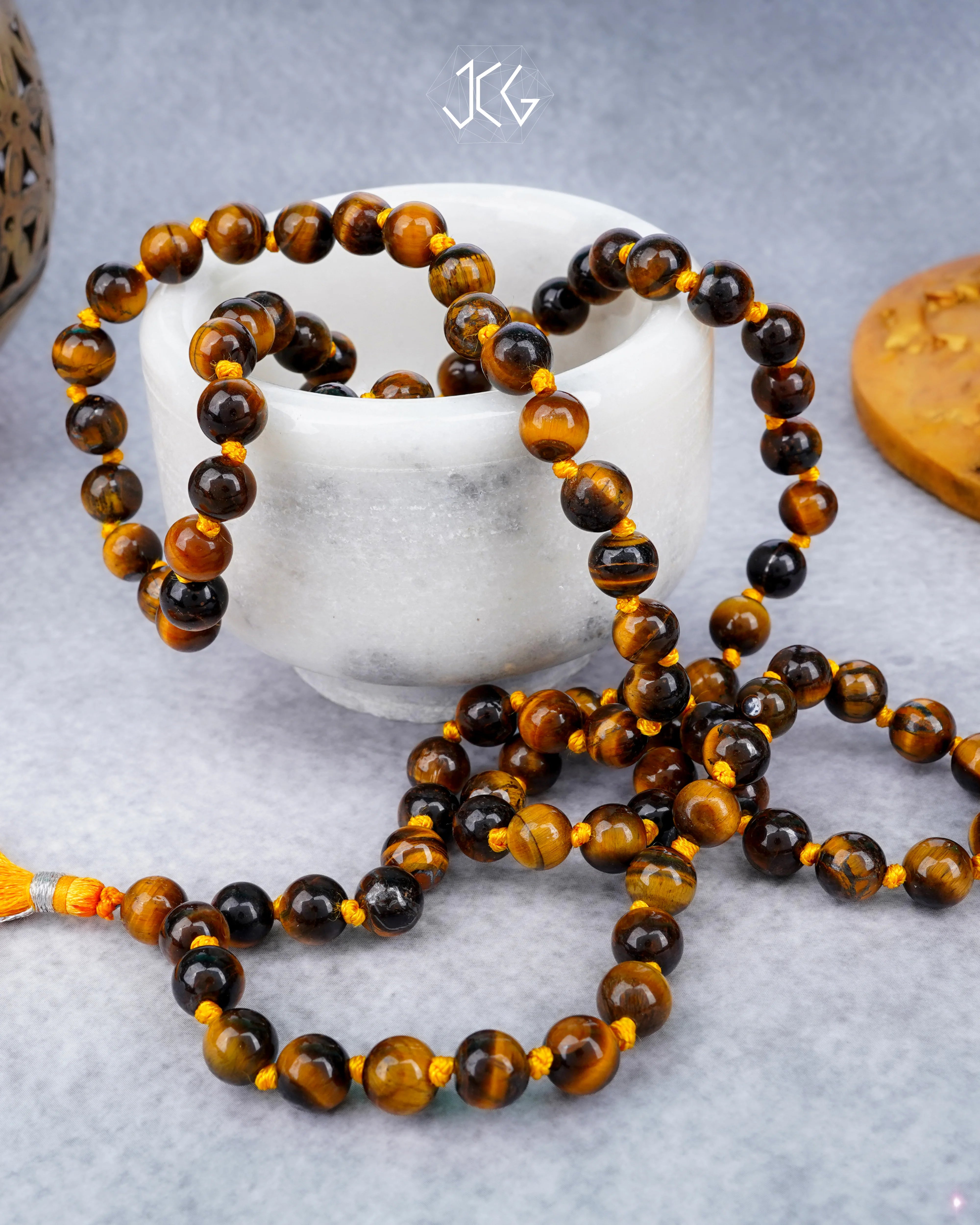 Natural Tiger Eye Mala (108 Beads) (With Certificate)
