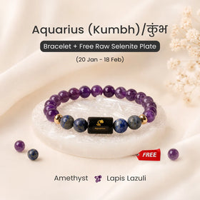 Aquarius (कुंभ राशि) Zodiac Bracelet (With Certificate) – Free Raw Selenite Plate