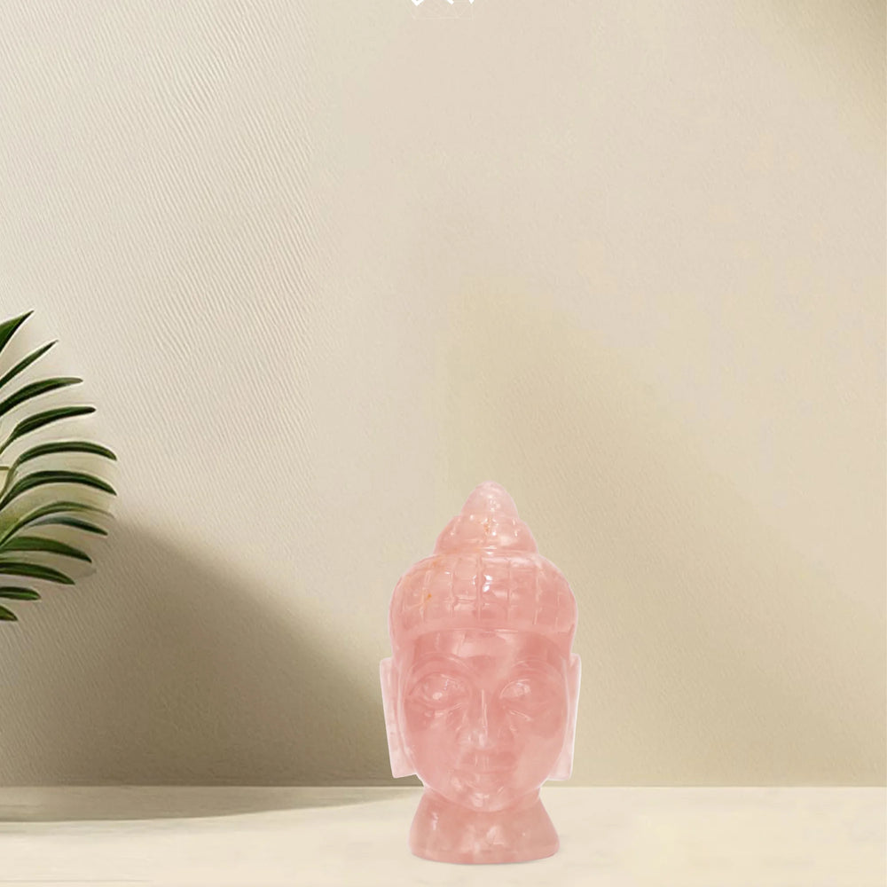 Rose Quartz Buddha head - Jaipur Crystal Gems