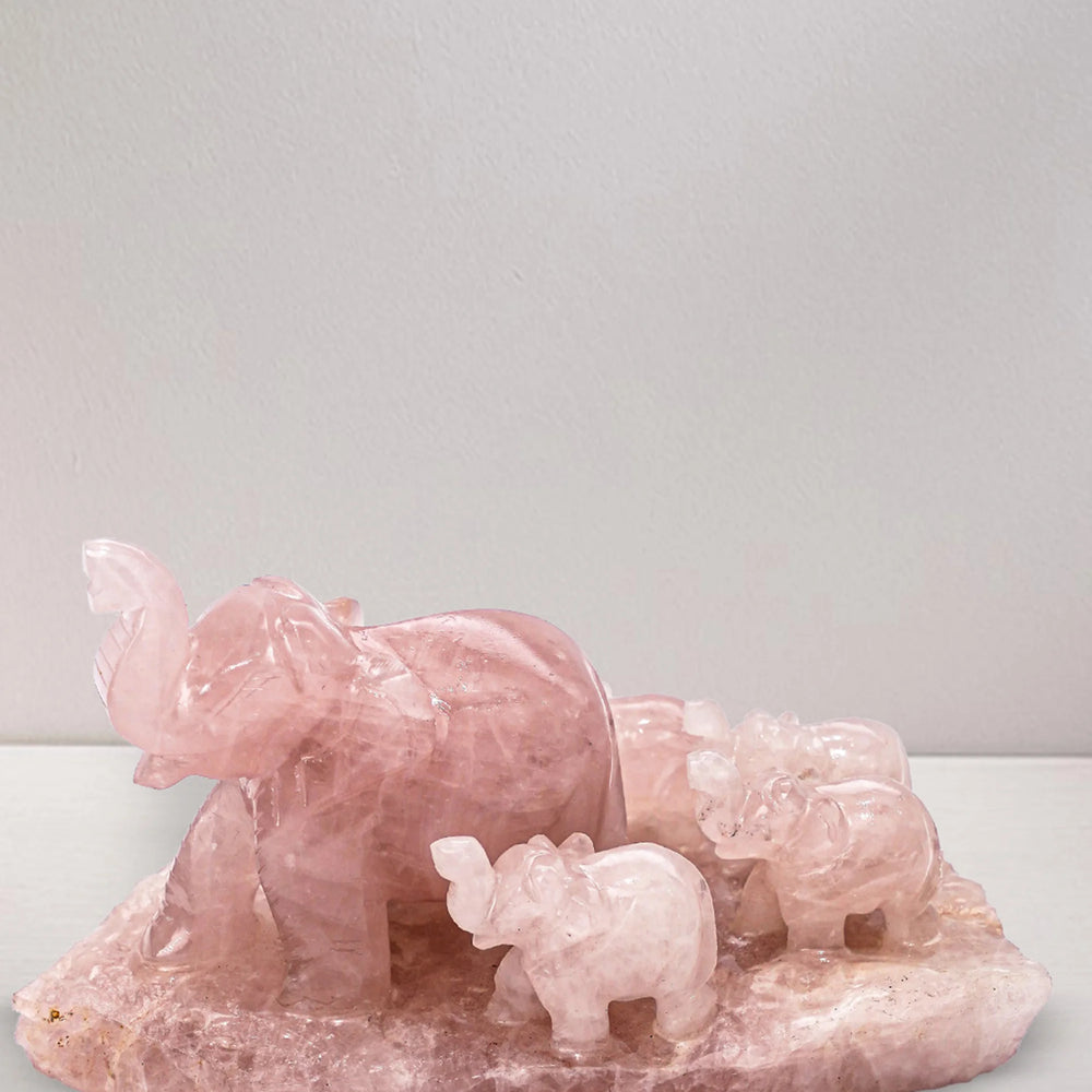 Rose Quartz Elephant Family Jaipur Crystal Gems