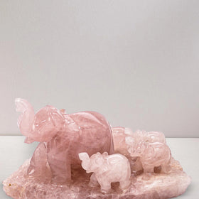 Rose Quartz Elephant Family Jaipur Crystal Gems