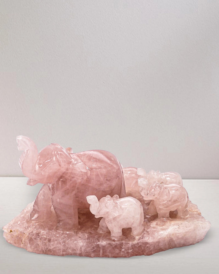 Rose Quartz Elephant Family Jaipur Crystal Gems