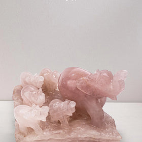 Rose Quartz Elephant Family Jaipur Crystal Gems