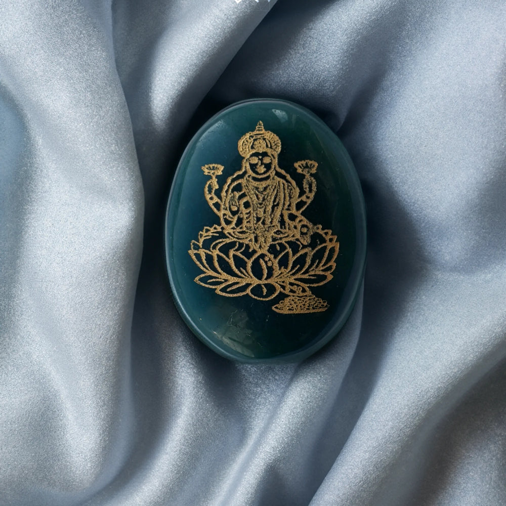 Green Aventurine Laxmi Zibu Coin - Jaipur Crystal Gems
