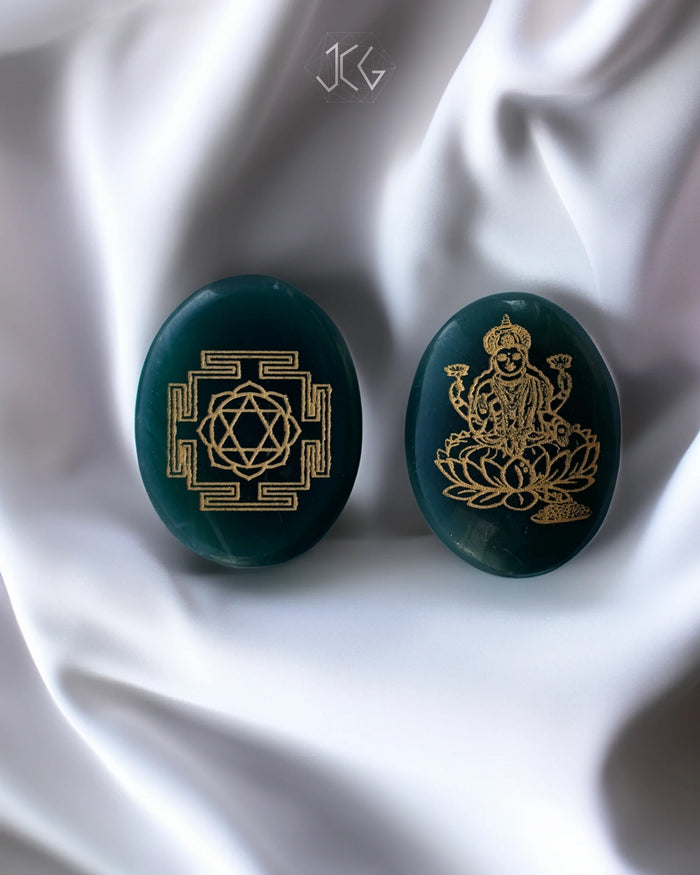 Green Aventurine Laxmi Zibu Coin - Jaipur Crystal Gems