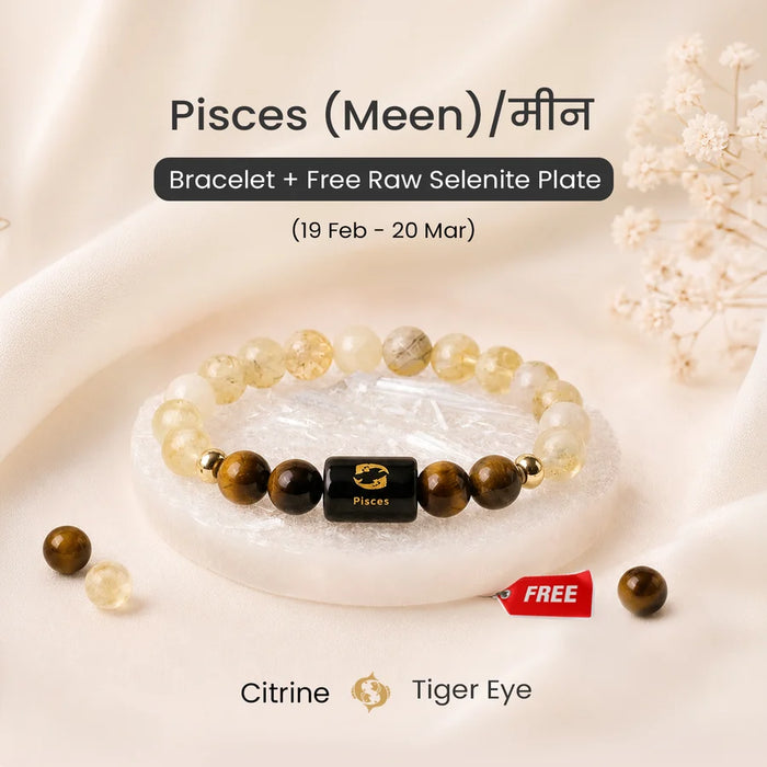 Pisces (मीन राशि) Zodiac Bracelet (With Certificate) – Free Raw Selenite Plate