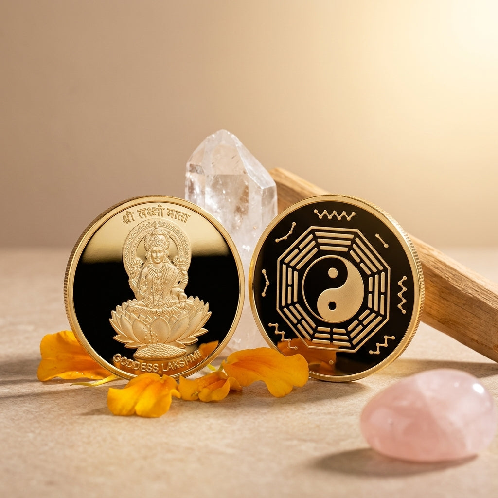 Goddess Lakshmi with Feng Shui Bagua Coin