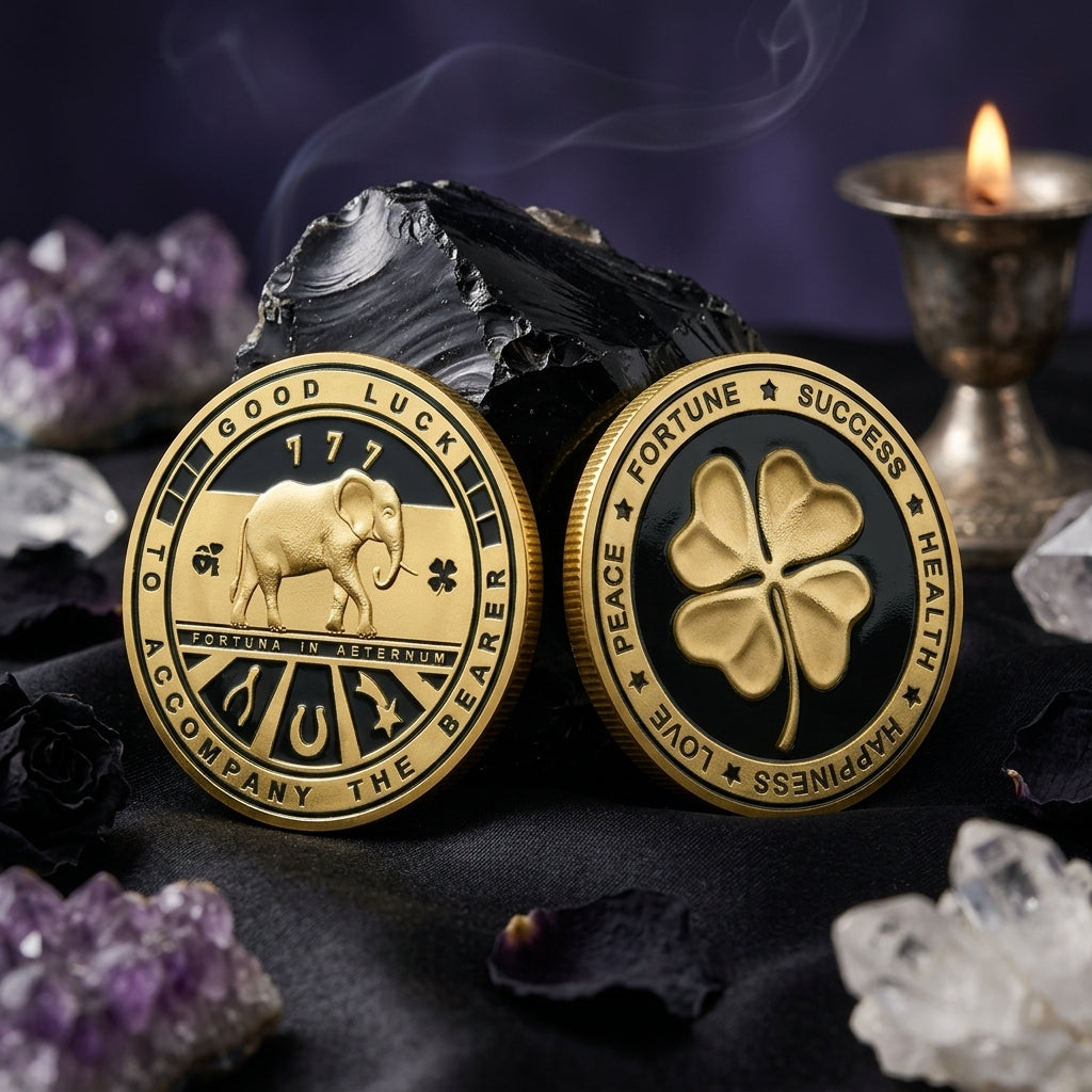 Lucky Elephant & Four Leaf Clover Coin