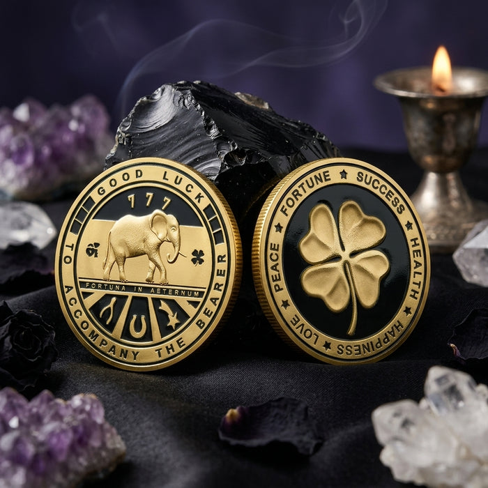 Lucky Elephant & Four Leaf Clover Coin