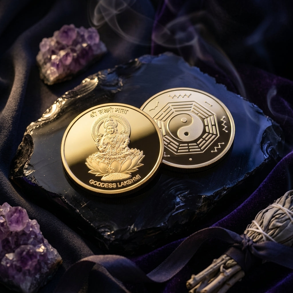 Goddess Lakshmi with Feng Shui Bagua Coin