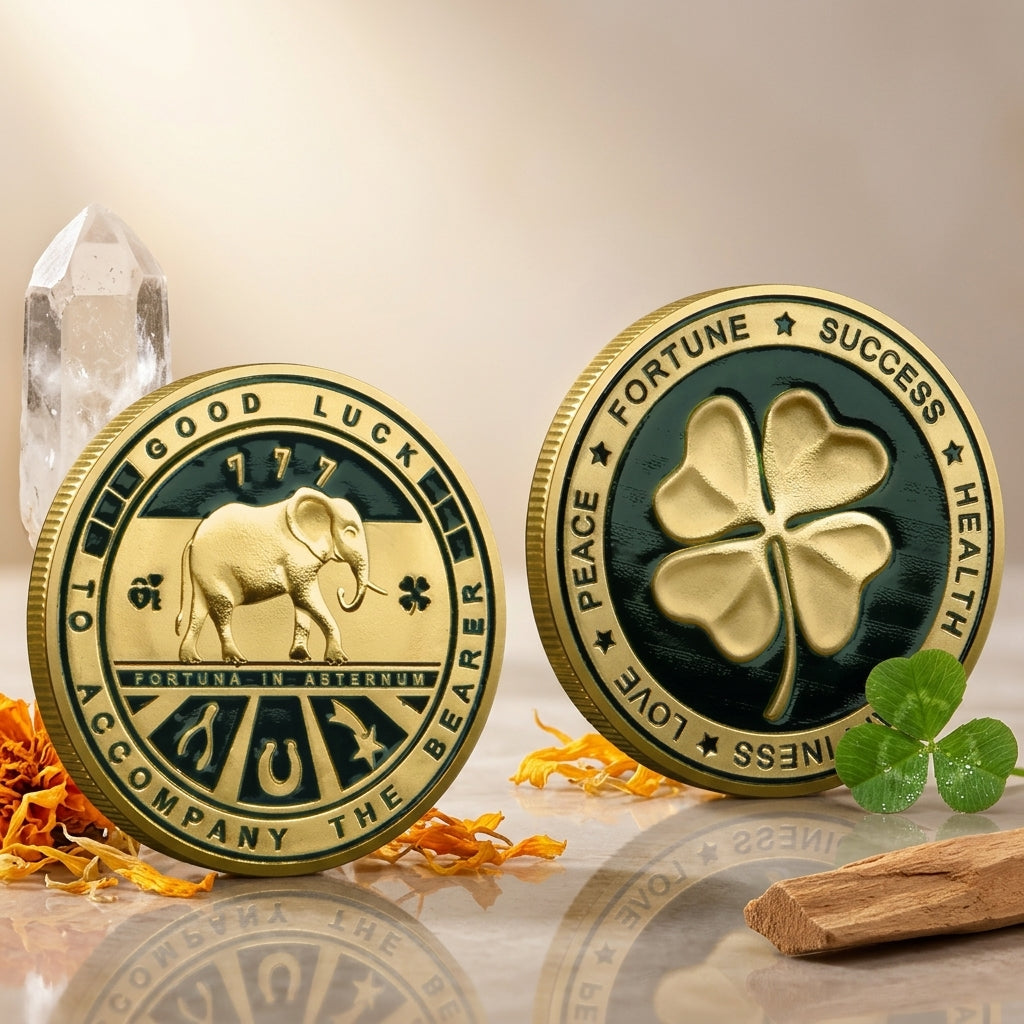Lucky Elephant & Four Leaf Clover Coin