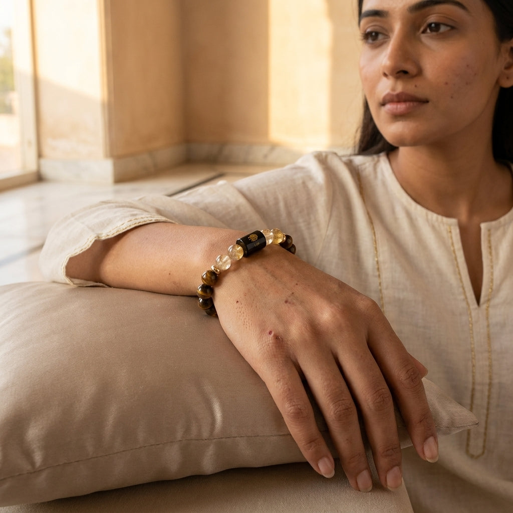 Leo (सिंह राशि) Zodiac Tiger Eye & Citrine Bracelet (With Certificate)