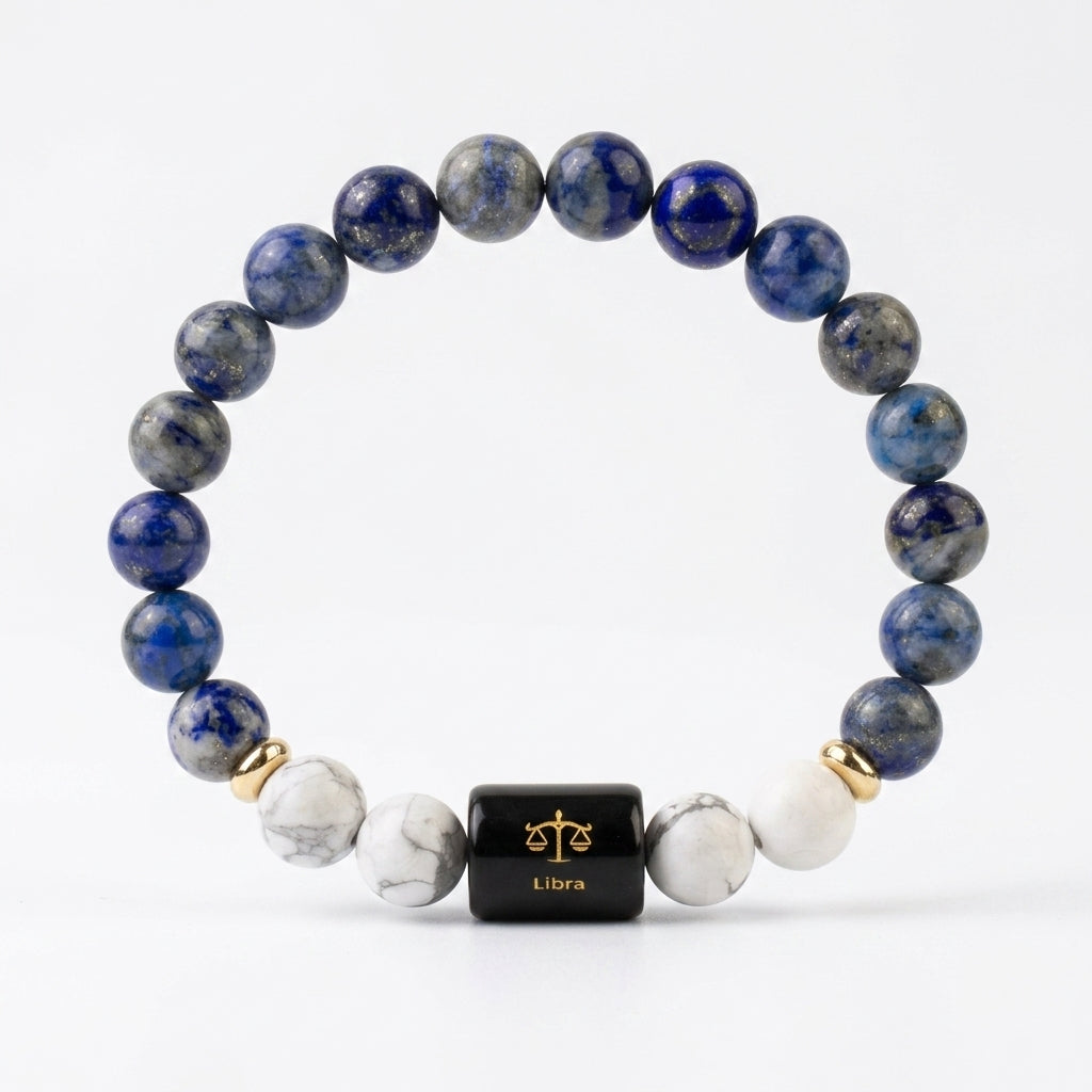 Libra (तुला राशि) Zodiac Lapis Lazuli & Howlite Bracelet (With Certificate)