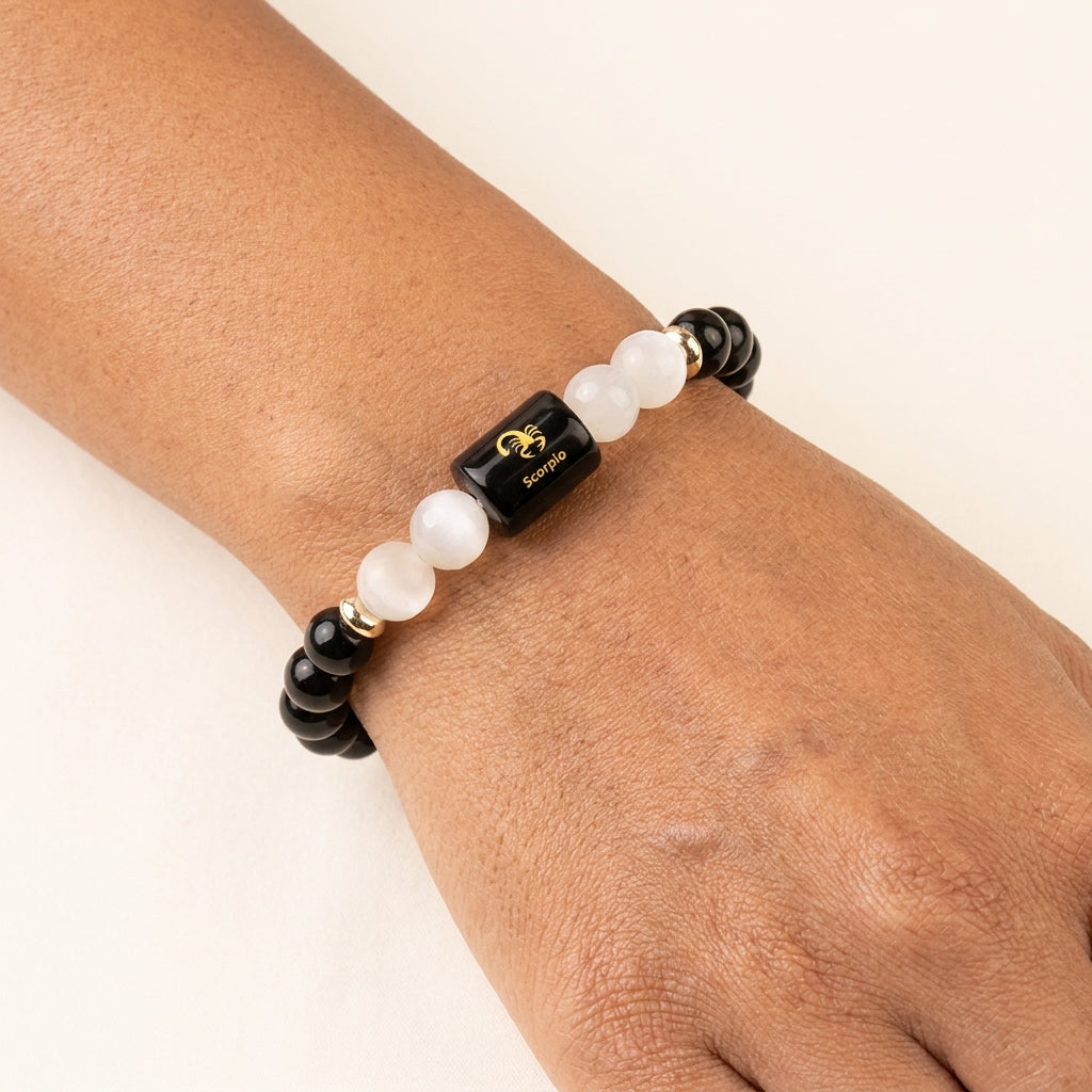 Scorpio (वृश्चिक राशि) Zodiac Milky Quartz & Black Obsidian Bracelet (With Certificate)