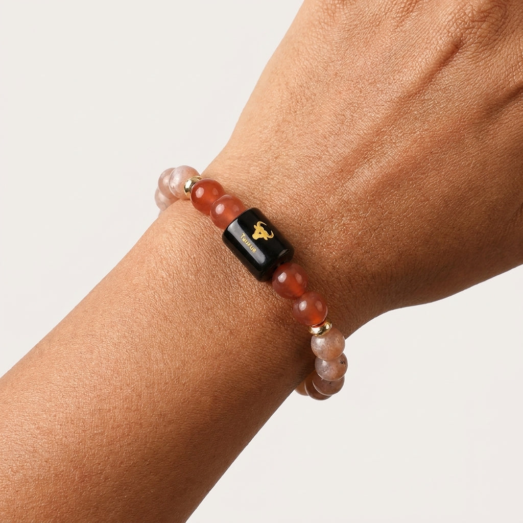 Taurus (वृषभ राशि) Zodiac Sunstone & Carnelian Bracelet (With Certificate)