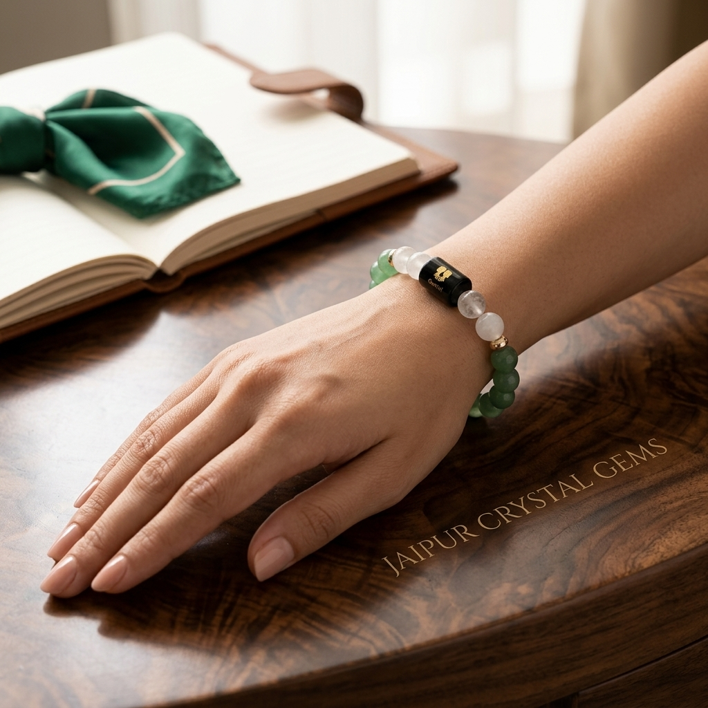 Gemini (मिथुन राशि) Zodiac Green Aventurine & Milky Quartz Bracelet (With Certificate)