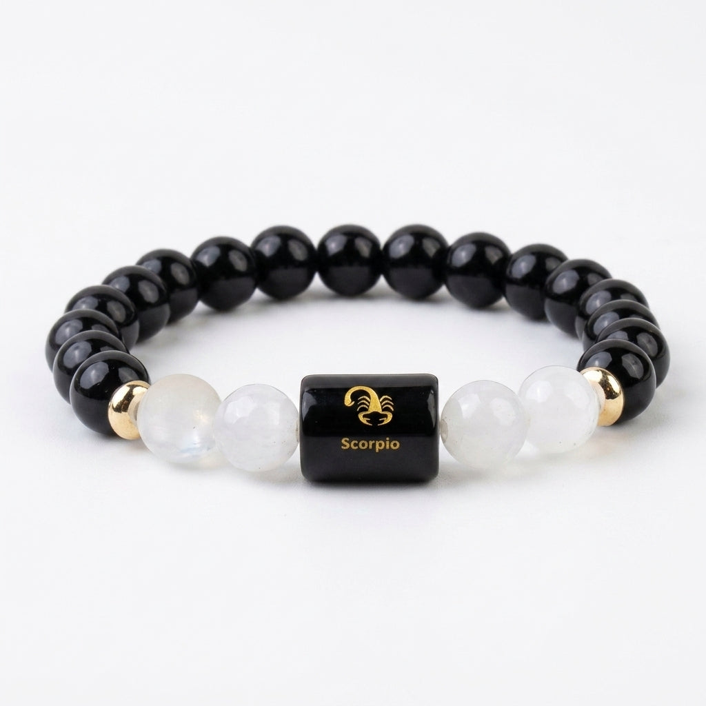 Scorpio (वृश्चिक राशि) Zodiac Milky Quartz & Black Obsidian Bracelet (With Certificate)