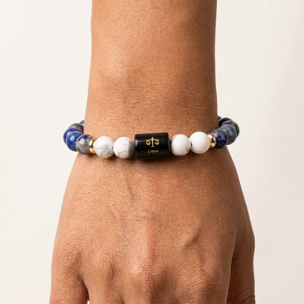 Libra (तुला राशि) Zodiac Lapis Lazuli & Howlite Bracelet (With Certificate)