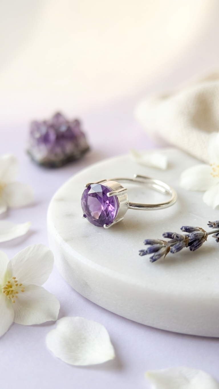 Natural Amethyst Cut Ring (With Certificate)