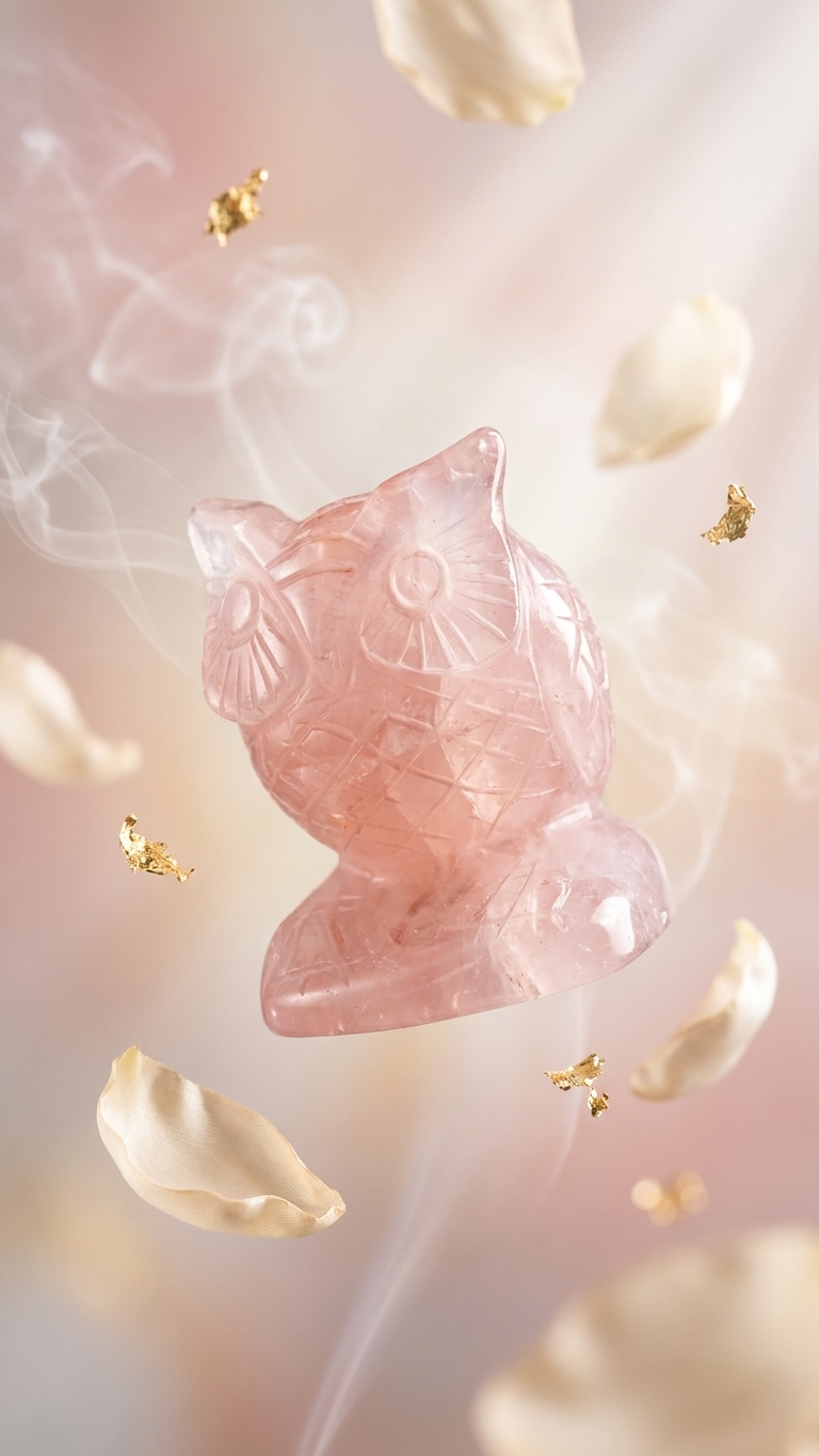 Natural Rose Quartz Owl (With Certificate) | 454g