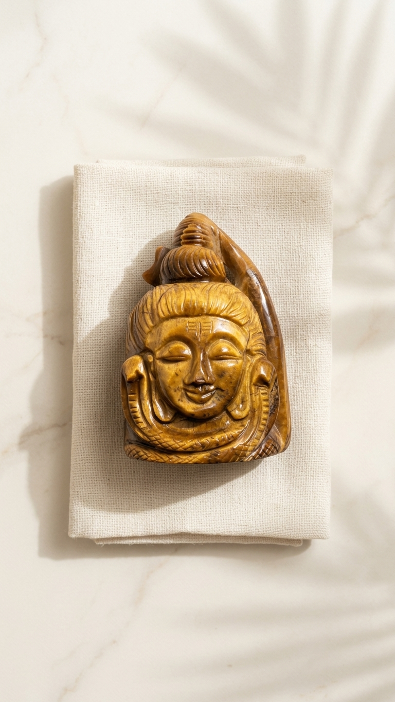 Natural Tiger Eye Lord Shiva Carving (With Certificate) – Hand Carved Crystal | 480g