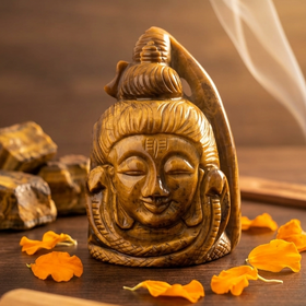 Natural Tiger Eye Lord Shiva Carving (With Certificate) – Hand Carved Crystal | 480g