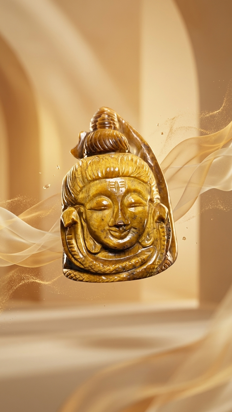 Natural Tiger Eye Lord Shiva Carving (With Certificate) – Hand Carved Crystal | 480g