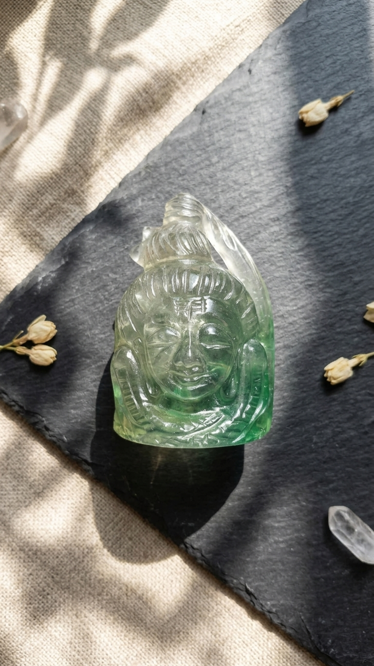 Natural Green Aventurine Lord Shiva Carving (With Certificate) – Hand Carved Crystal | 204g