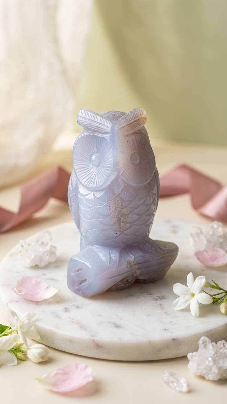Natural White Onyx Owl (With Certificate) – Hand Carved Crystal | 400g