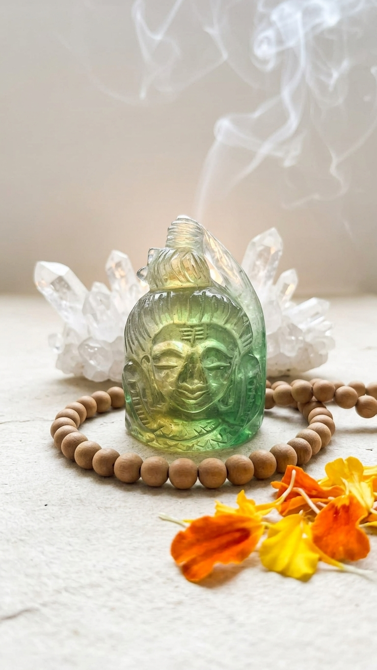 Natural Green Aventurine Lord Shiva Carving (With Certificate) – Hand Carved Crystal | 204g