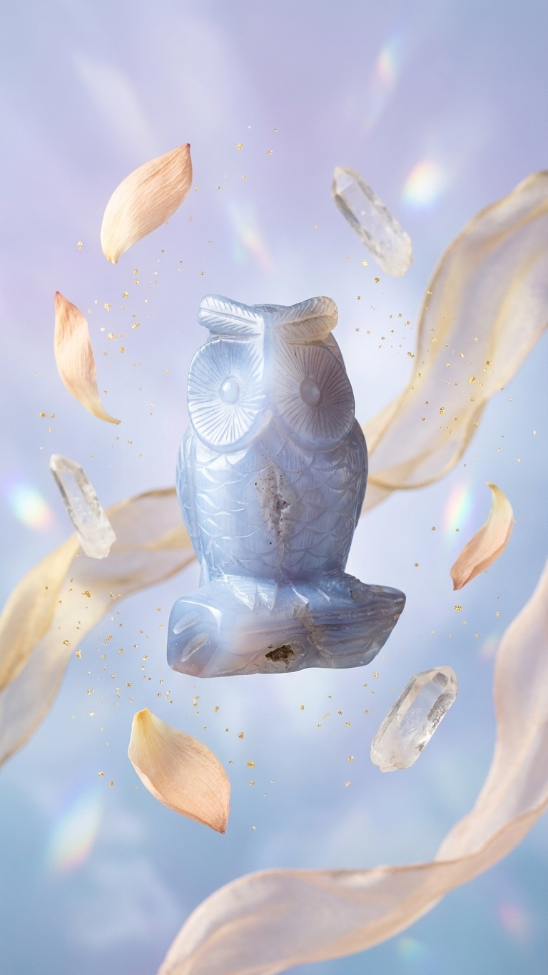 Natural White Onyx Owl (With Certificate) – Hand Carved Crystal | 400g