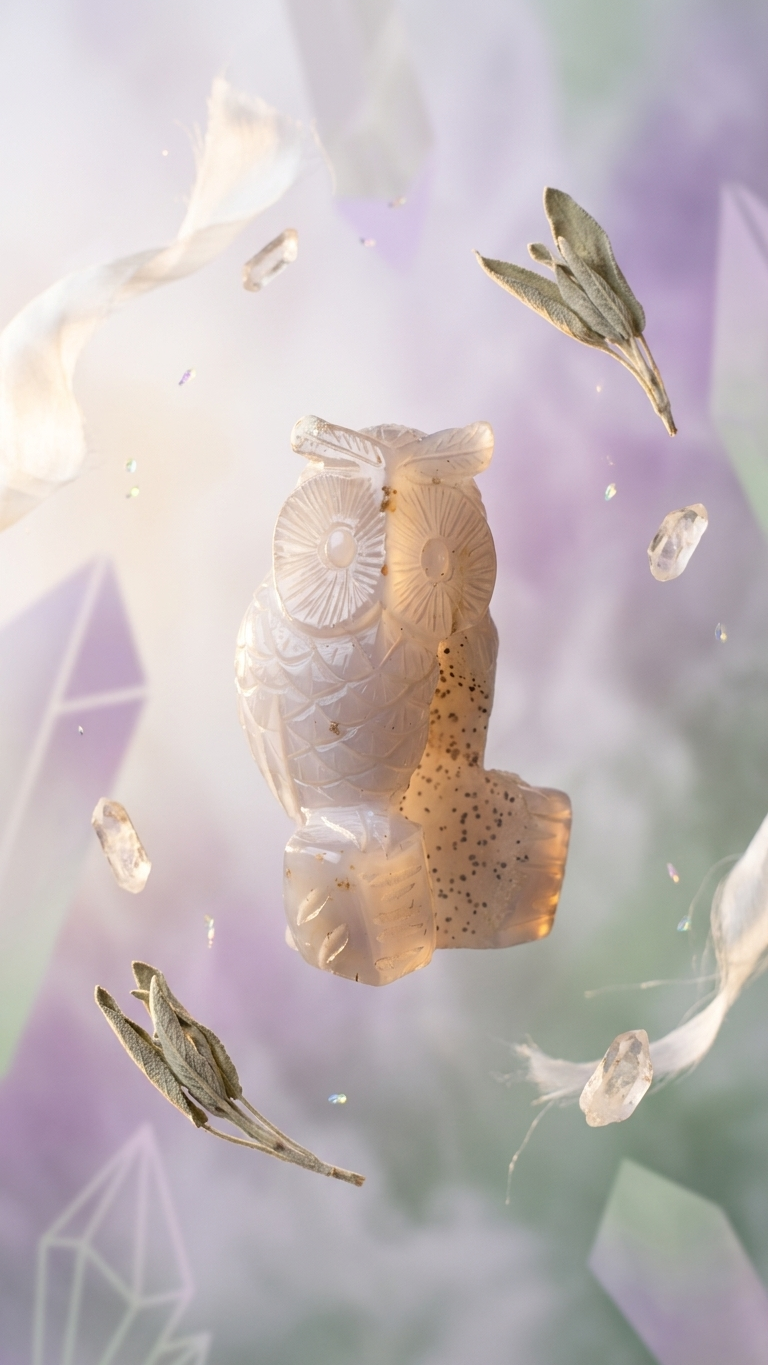 Natural White Onyx Druzy Owl (With Certificate) – Hand Carved Crystal | 234g
