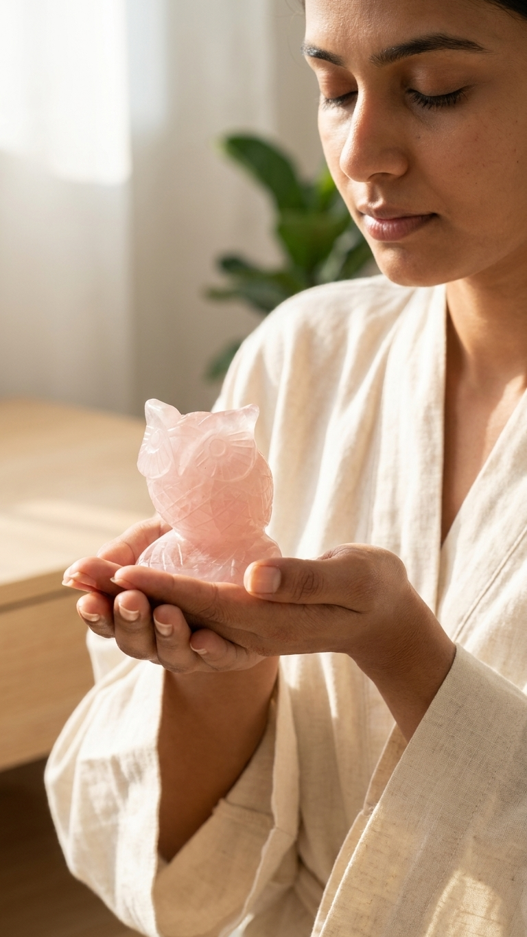 Natural Rose Quartz Owl (With Certificate) | 454g