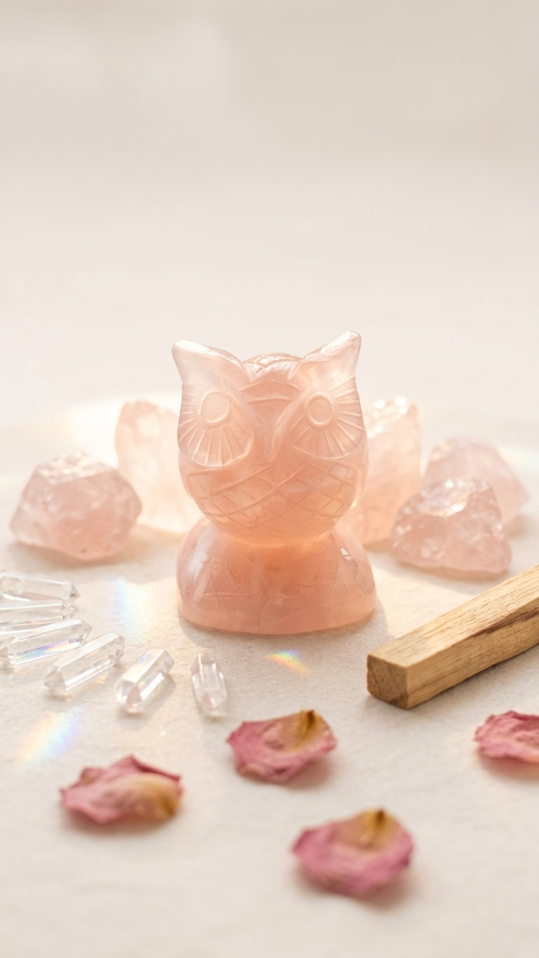 Natural Rose Quartz Owl (With Certificate) | 454g