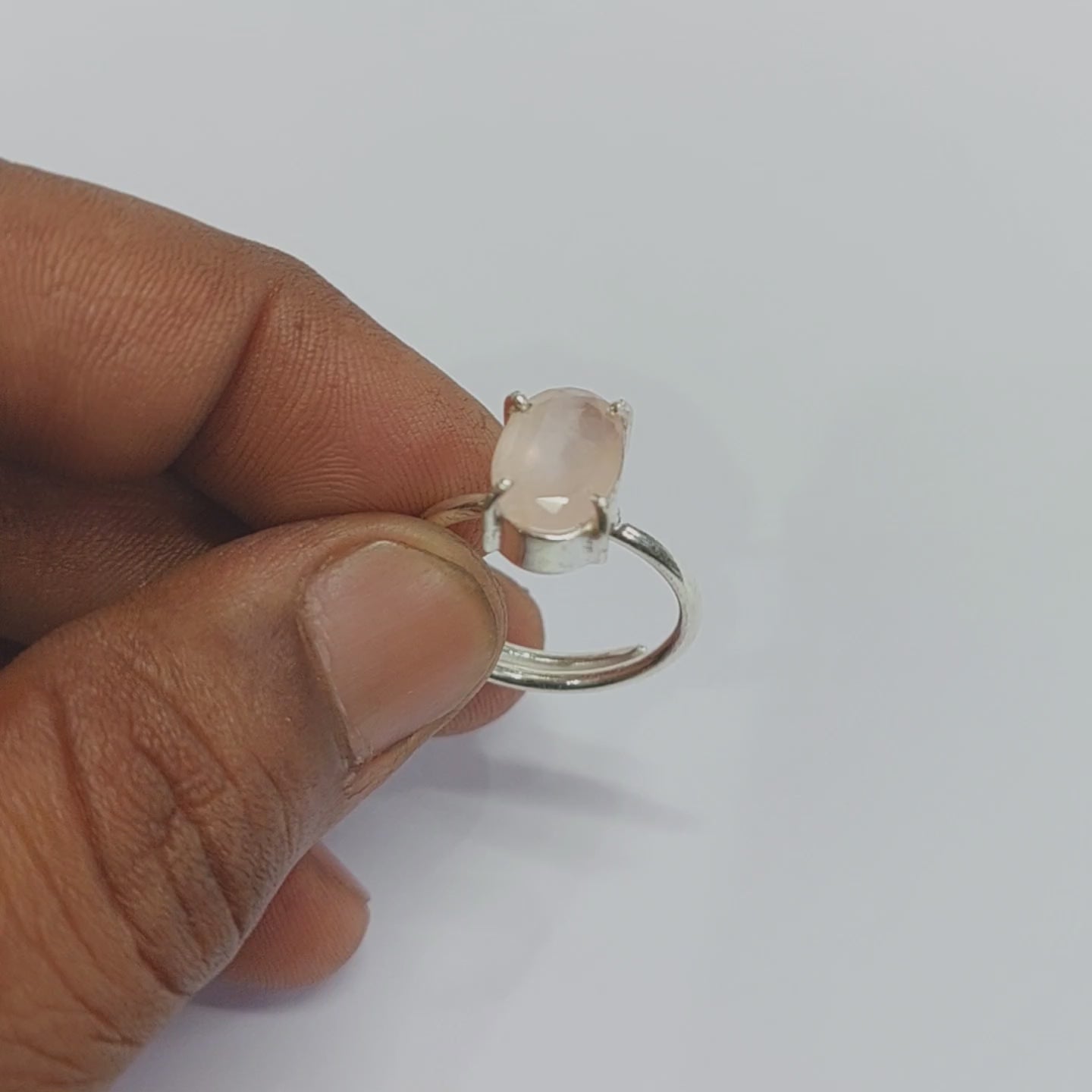 Beautiful AAA+ Quality Natural Facited Rose quartz Adjustable Ring In  Silver Plated