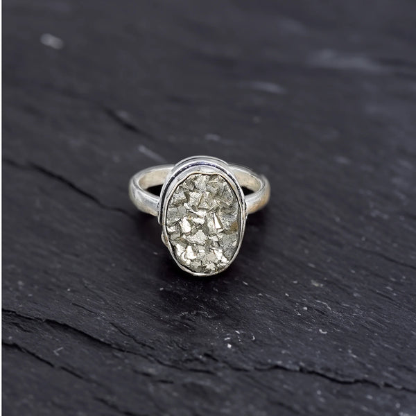 Natural  Pyrite Oval Ring
