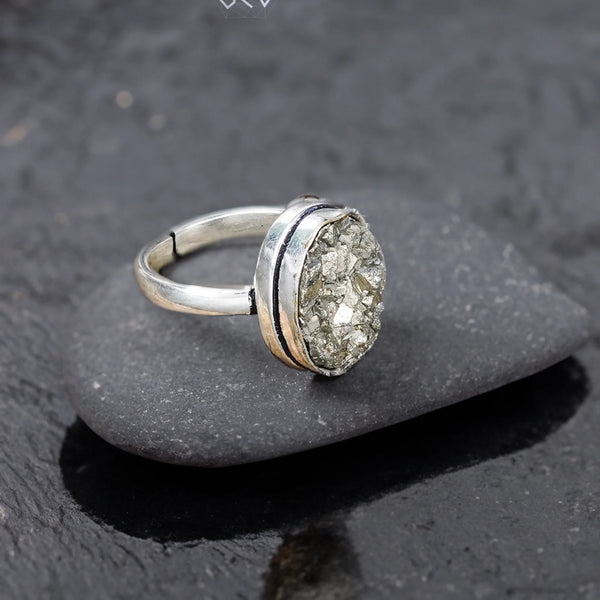Natural  Pyrite Oval Ring